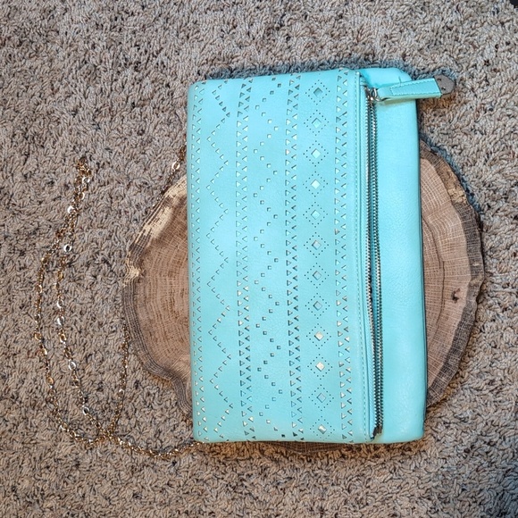 Urban Expressions Turquoise Vegan Crossbody Fold over Purse Clutch - Picture 2 of 11